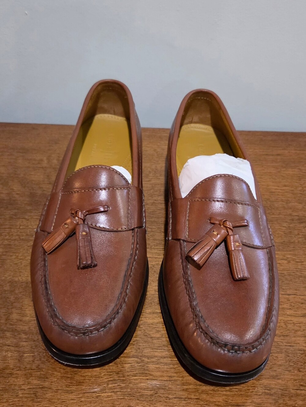 Cole Haan Grand OS Hand Sewn Pinch Brown Leather Tassel Loafers Size 10.5 M